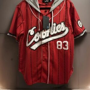 Cookies Red and Gray Hooded Baseball Jersey